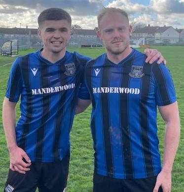 Hakin goal scorer Camron Thomas and teammate man of the match Jack Griffiths. Picture Fraser Watson